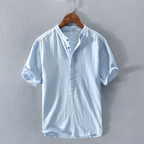 Declan - Men's Mandarin Collar Button-Front Linen Shirt