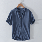 Declan - Men's Mandarin Collar Button-Front Linen Shirt