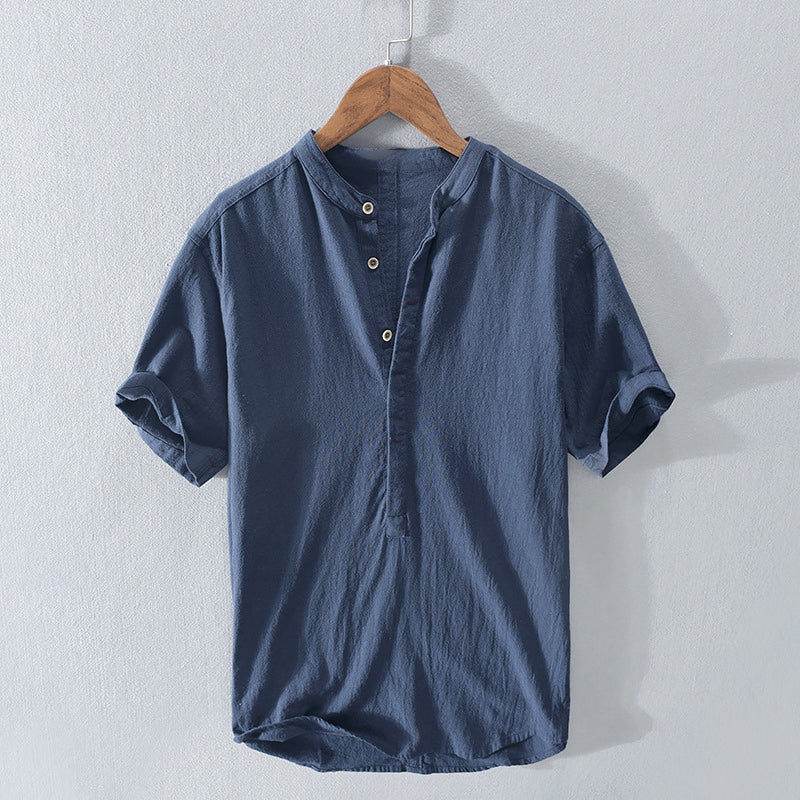Declan - Men's Mandarin Collar Button-Front Linen Shirt