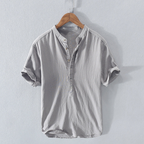 Declan - Men's Mandarin Collar Button-Front Linen Shirt