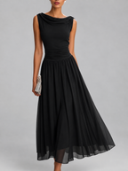 Demi - Women's Draped Cowl Neckline Pleated Dress