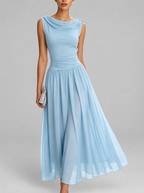 Demi - Women's Draped Cowl Neckline Pleated Dress
