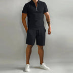 Derek - Men's Zip-Collar Polo & Drawstring Shorts Set
