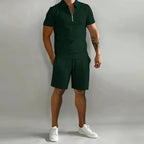 Derek - Men's Zip-Collar Polo & Drawstring Shorts Set