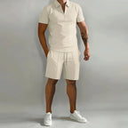 Derek - Men's Zip-Collar Polo & Drawstring Shorts Set
