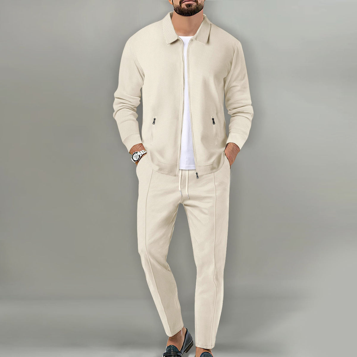 Desmond - Men's Textured Zip-Up Jacket and Trousers Set
