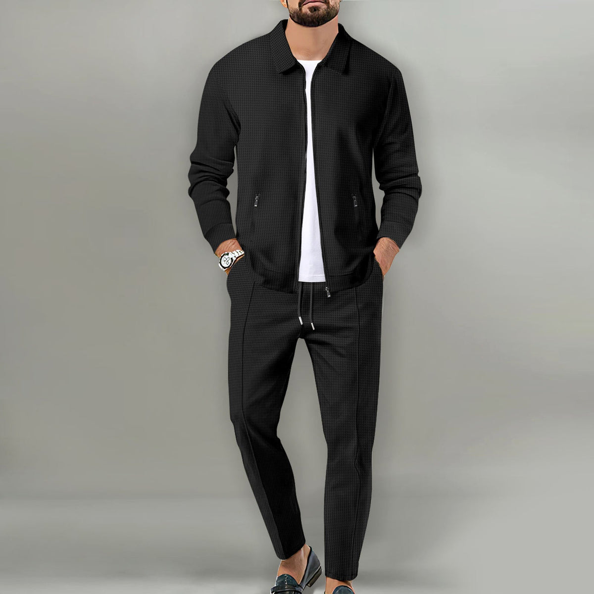 Desmond - Men's Textured Zip-Up Jacket and Trousers Set