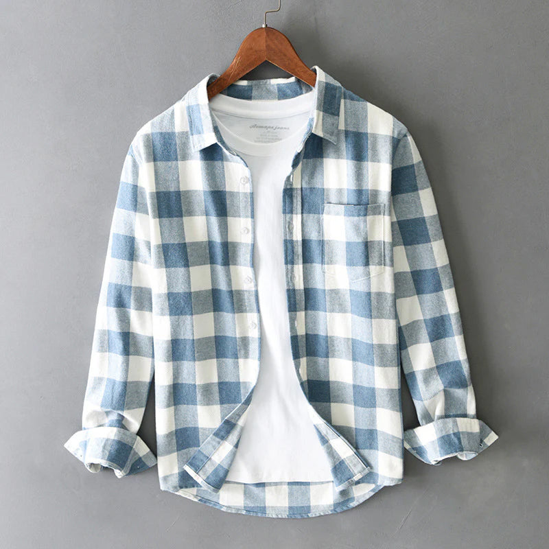 Edwin - Men's Brushed Cotton Plaid Shirt with Rolled Cuffs
