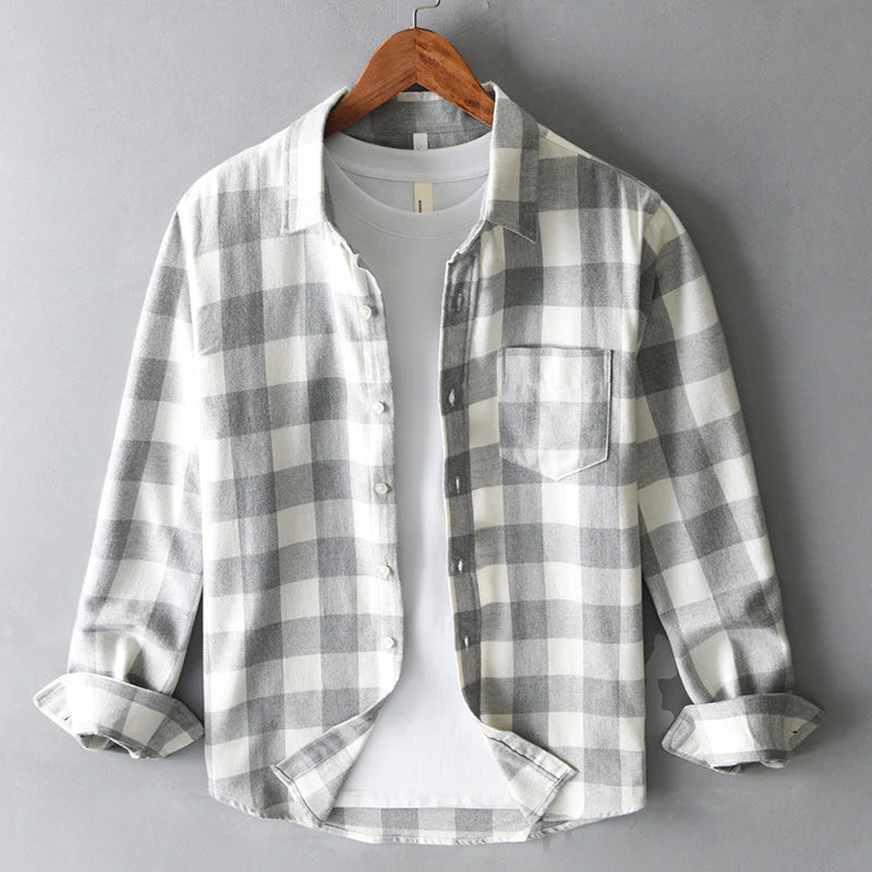 Edwin - Men's Brushed Cotton Plaid Shirt with Rolled Cuffs