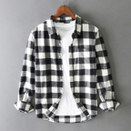 Edwin - Men's Brushed Cotton Plaid Shirt with Rolled Cuffs