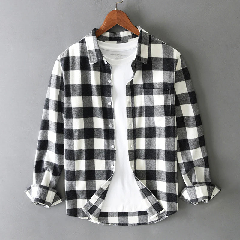 Edwin - Men's Brushed Cotton Plaid Shirt with Rolled Cuffs