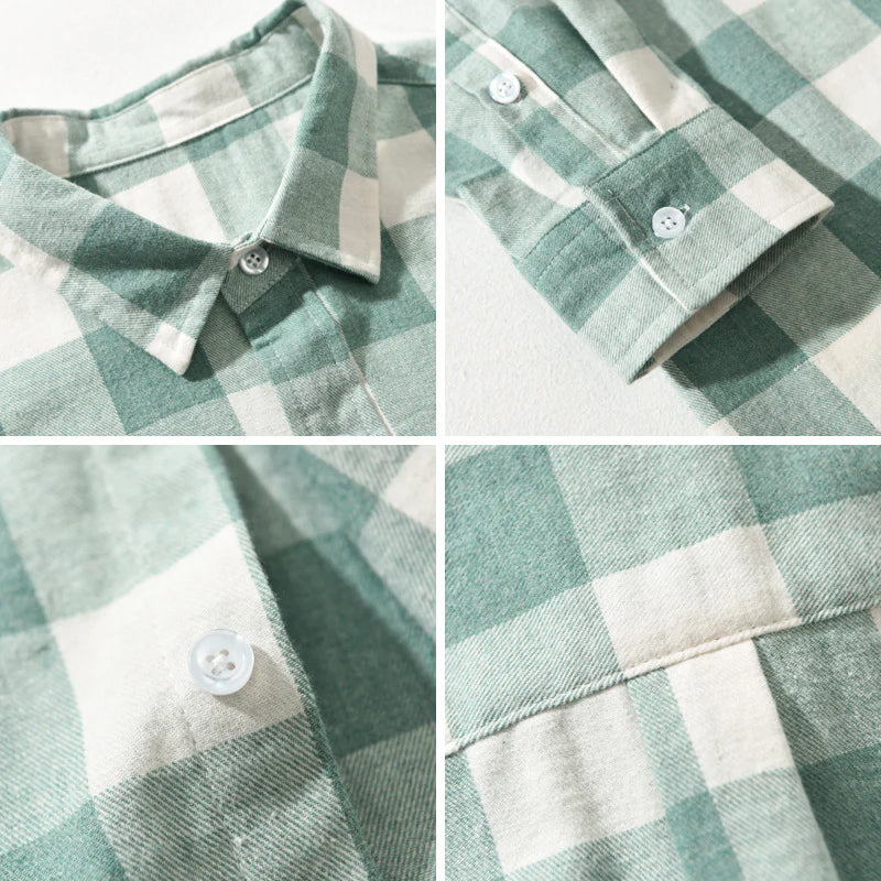 Edwin - Men's Brushed Cotton Plaid Shirt with Rolled Cuffs