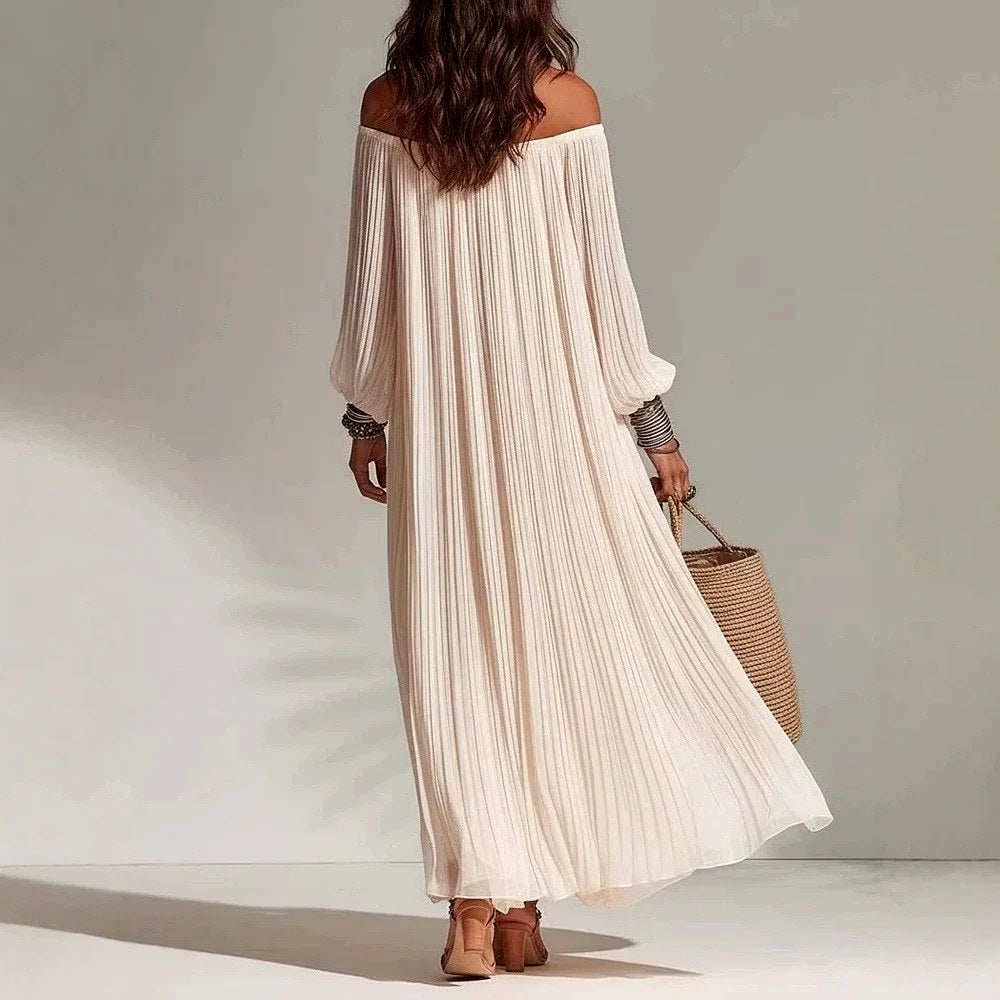 Elena - Women's Pleated Off-Shoulder Dress