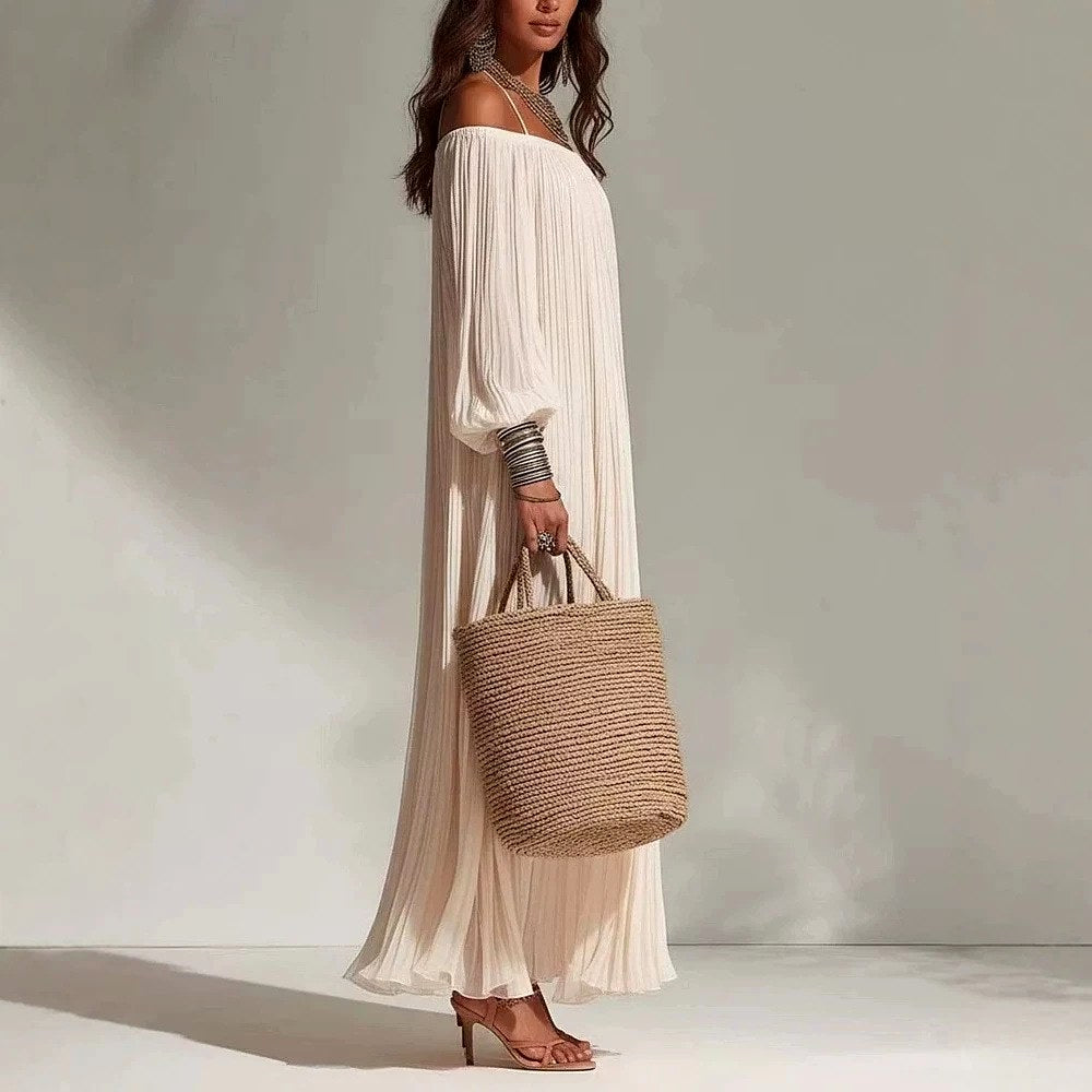 Elena - Women's Pleated Off-Shoulder Dress