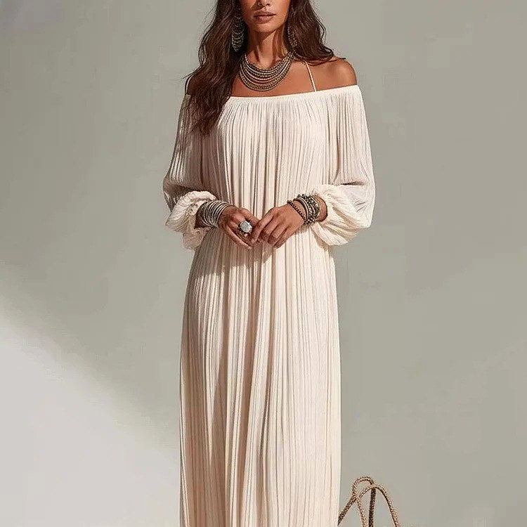 Elena - Women's Pleated Off-Shoulder Dress