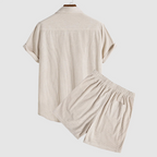 Eli - Men's Ribbed Button-Front Shirt & Drawstring Shorts Set