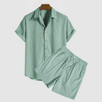 Eli - Men's Ribbed Button-Front Shirt & Drawstring Shorts Set