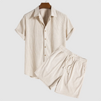 Eli - Men's Ribbed Button-Front Shirt & Drawstring Shorts Set