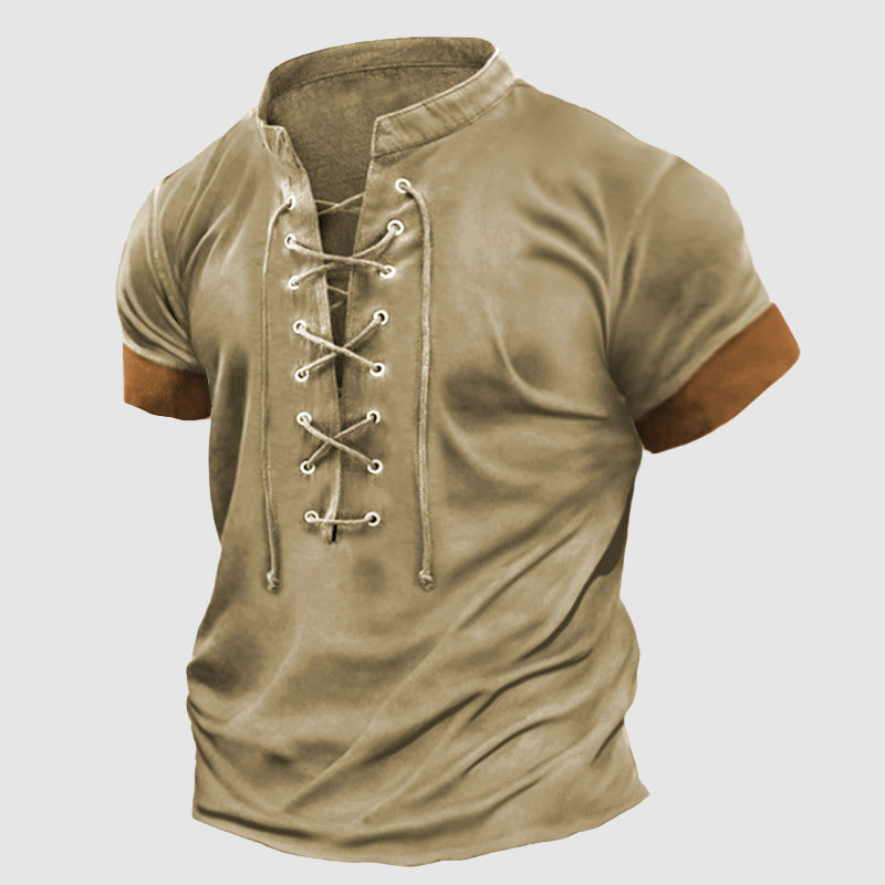 Elliot - Men's Lace-Up Henley Short Sleeve Shirt