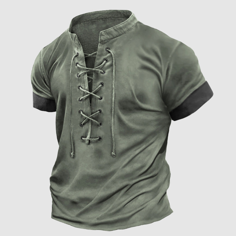Elliot - Men's Lace-Up Henley Short Sleeve Shirt