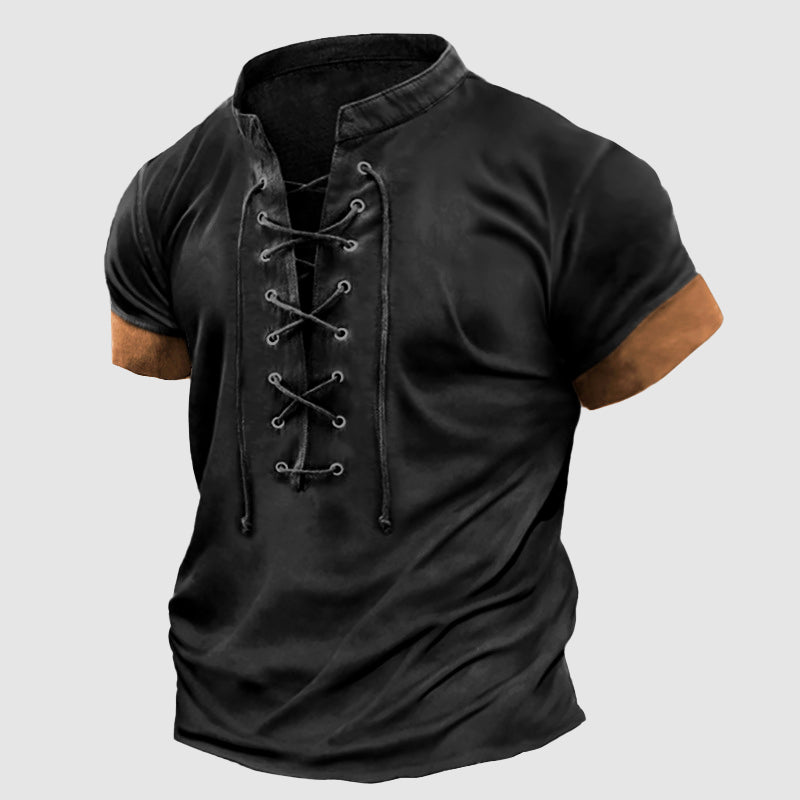 Elliot - Men's Lace-Up Henley Short Sleeve Shirt