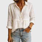 Eloise - Women's Gathered Empire Waist Linen Blouse