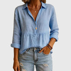 Eloise - Women's Gathered Empire Waist Linen Blouse