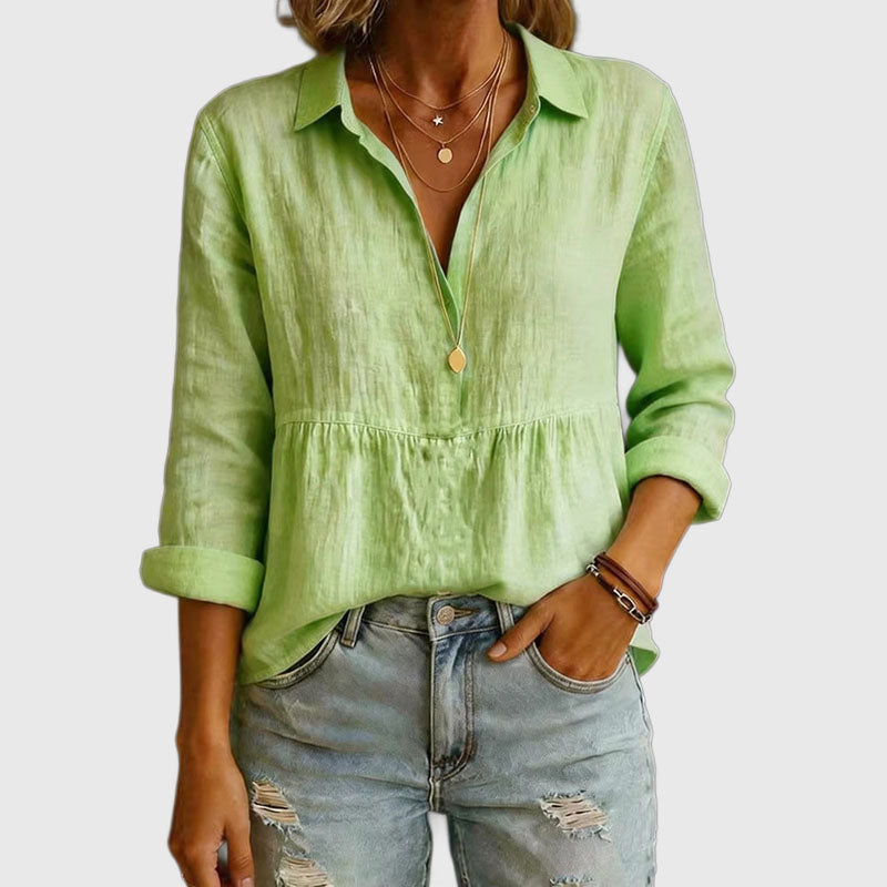 Eloise - Women's Gathered Empire Waist Linen Blouse