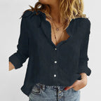 Emery - Women's Button-Front Notch Lapel Blouse