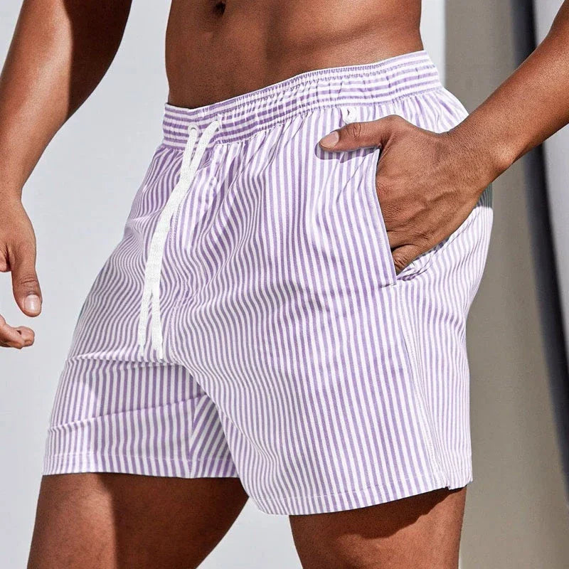 Emilio - Men's Striped Drawstring Swim Shorts