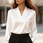 Emory - Women's Silky V-Neck Long Sleeve Blouse