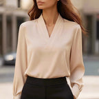 Emory - Women's Silky V-Neck Long Sleeve Blouse