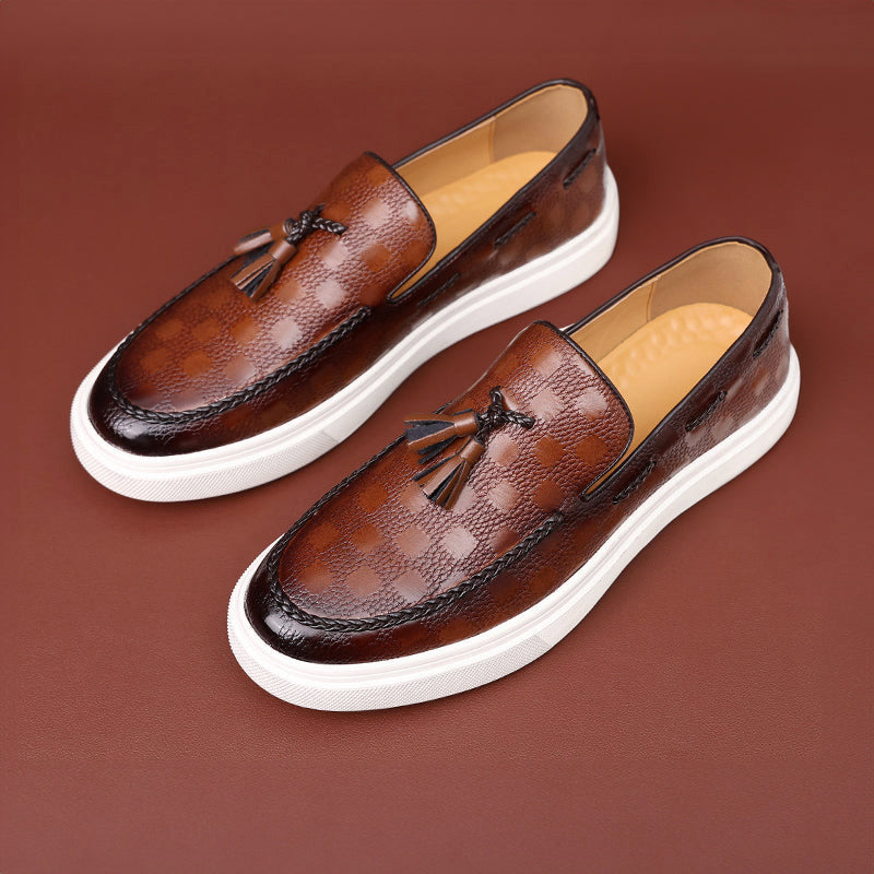 Eric - Men's Patterned Leather Loafers with Tassels