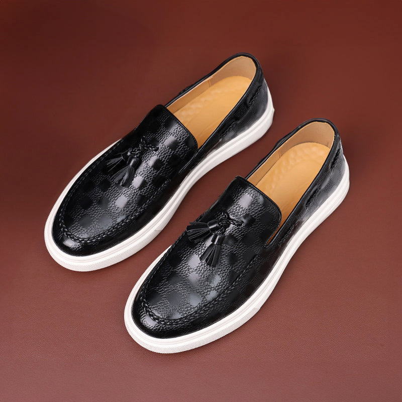 Eric - Men's Patterned Leather Loafers with Tassels