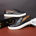 Eric - Men's Patterned Leather Loafers with Tassels