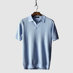 Evan - Men's Textured Knit Polo with Fold-Down Collar