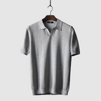 Evan - Men's Textured Knit Polo with Fold-Down Collar