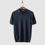 Evan - Men's Textured Knit Polo with Fold-Down Collar