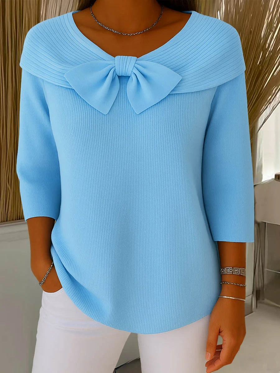 Evangeline - Women's Ribbed Bow-Neck Top