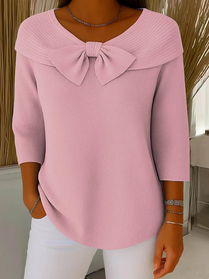 Evangeline - Women's Ribbed Bow-Neck Top