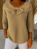 Evangeline - Women's Ribbed Bow-Neck Top