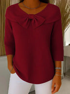 Evangeline - Women's Ribbed Bow-Neck Top