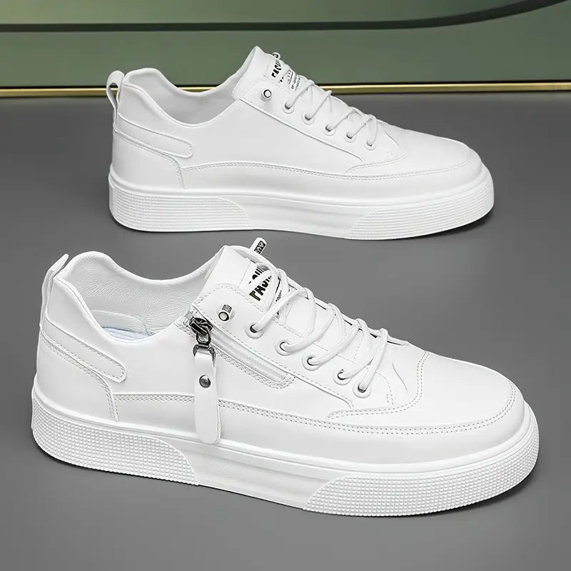 Ezekiel - Men's Lace-Up Leather Low-Top Sneakers with Side Zip