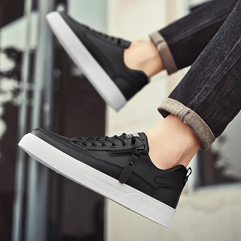 Ezekiel - Men's Lace-Up Leather Low-Top Sneakers with Side Zip