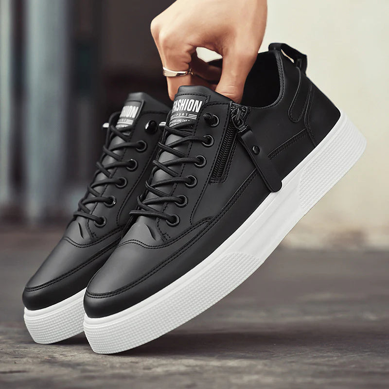 Ezekiel - Men's Lace-Up Leather Low-Top Sneakers with Side Zip