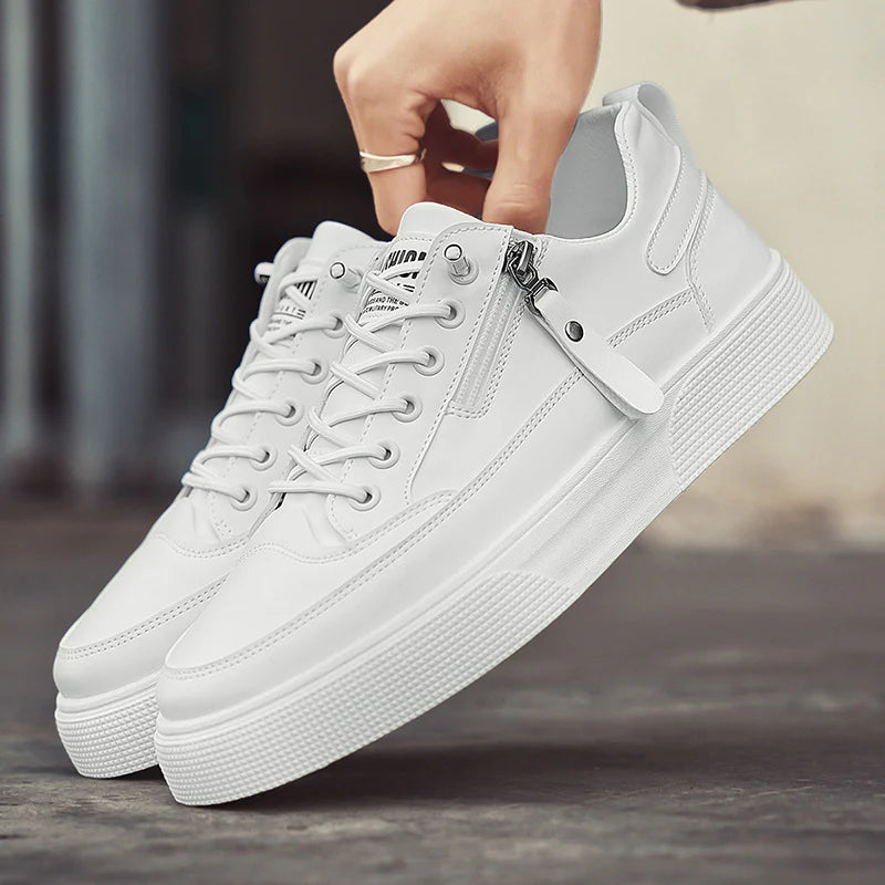 Ezekiel - Men's Lace-Up Leather Low-Top Sneakers with Side Zip