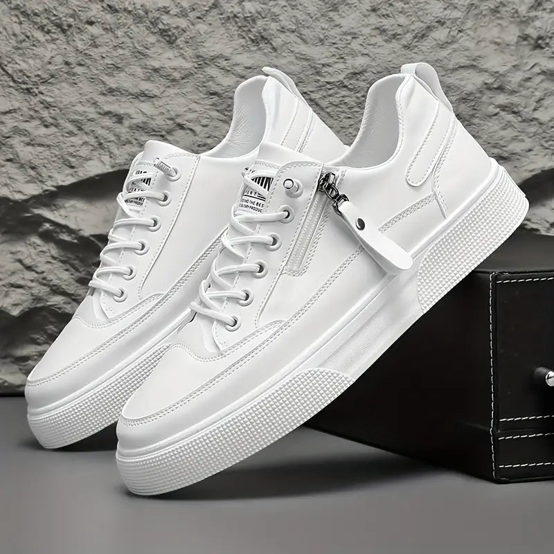 Ezekiel - Men's Lace-Up Leather Low-Top Sneakers with Side Zip