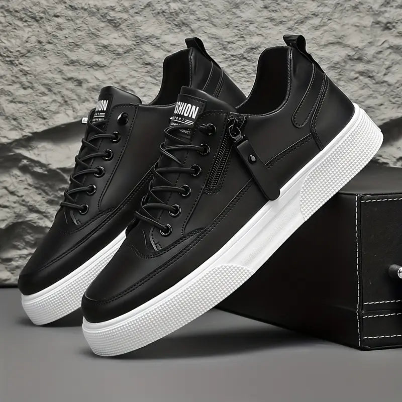 Ezekiel - Men's Lace-Up Leather Low-Top Sneakers with Side Zip