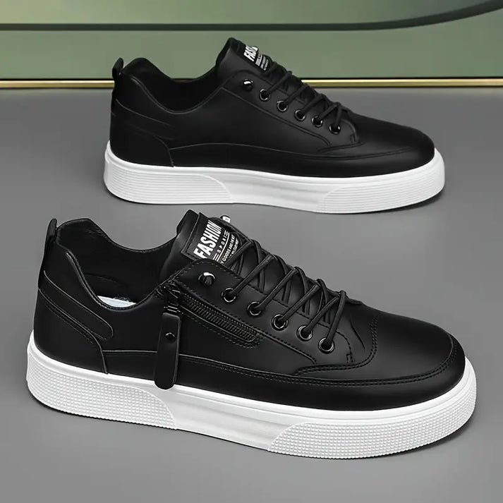 Ezekiel - Men's Lace-Up Leather Low-Top Sneakers with Side Zip