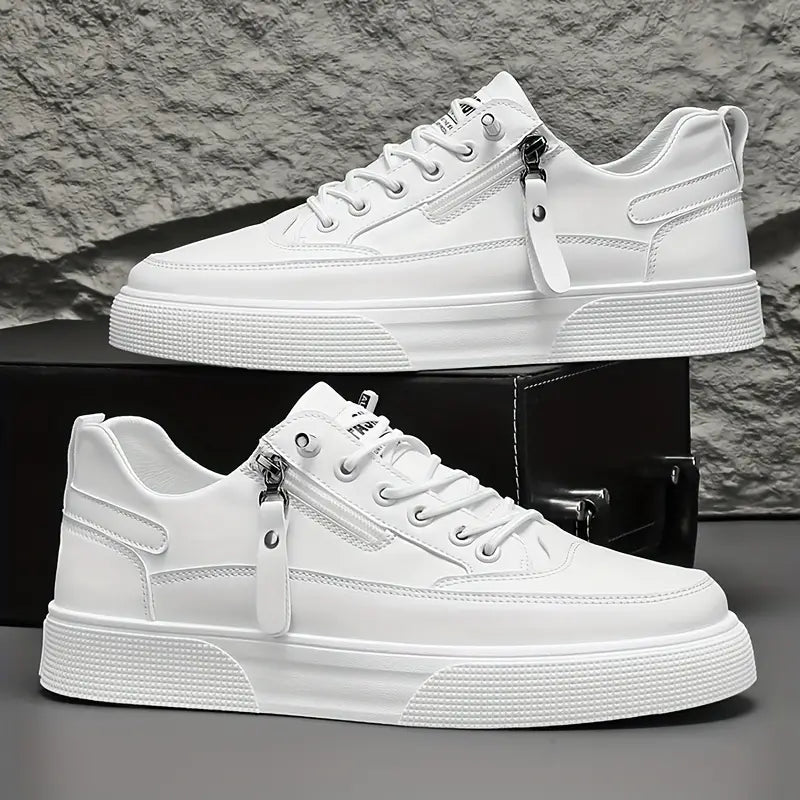 Ezekiel - Men's Lace-Up Leather Low-Top Sneakers with Side Zip